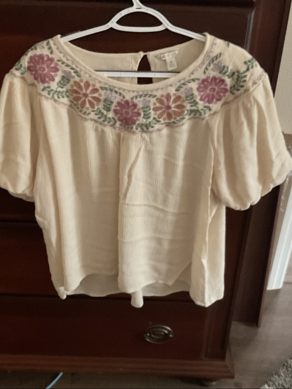 Cato Cream Peasant Blouse with Pink & Peach Floral Embroidery